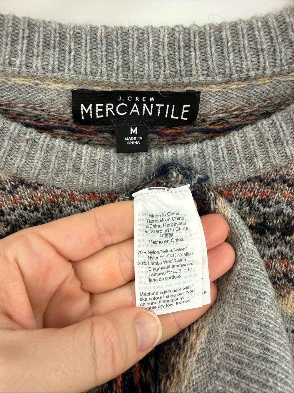 J.Crew Mercantile Wool Blend Fair Isle Crewneck Sweater | Grey Multi | Medium - Picture 4 of 5